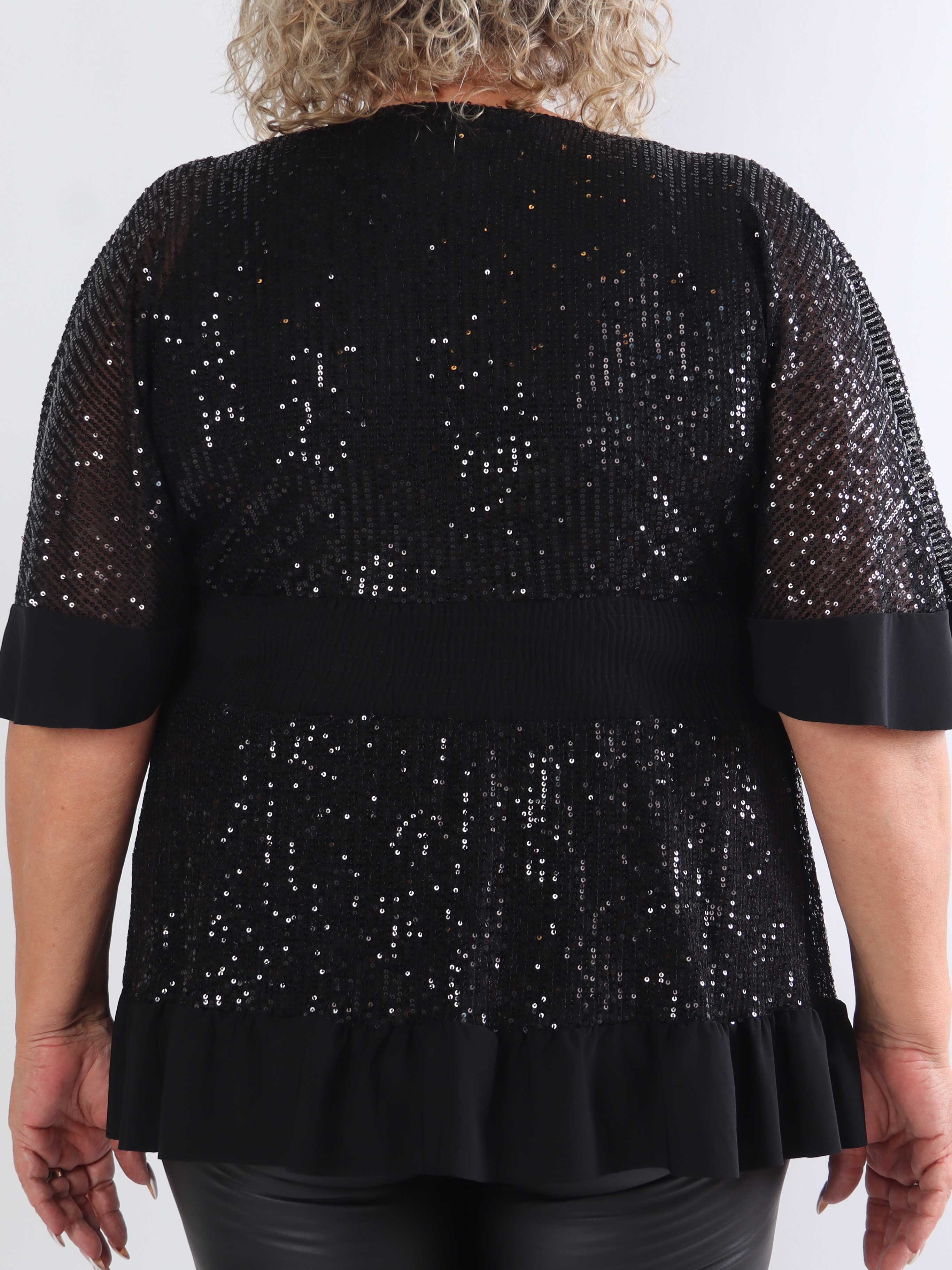 Pamela Glitter Shirt - Plus size paljett-tunika med smock och volanger